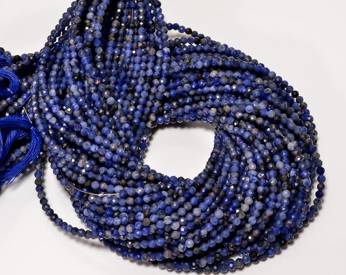 Natural Sodalite Faceted Center Drilled Round Shape 3.40mm, Semi-Precious Gemstones For Jewelry Making