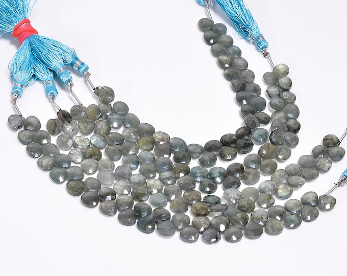 Moss Aquamarine Faceted Heart Shape Briolette 7.50mm, Semi-Precious Gemstones For Jewelry Making