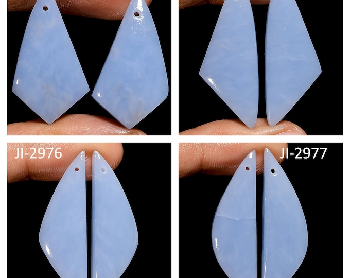 Natural Angelite Fancy Shape Front Drilled Smooth Cabochon Matching Pairs, Semi-Precious Gemstones For Jewelry Making