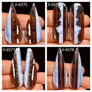 Natural Owyhee Blue Opal Fancy Shape Front Drilled Smooth Cabochon Matching Pairs, Semi-Precious Gemstones For Jewelry Making