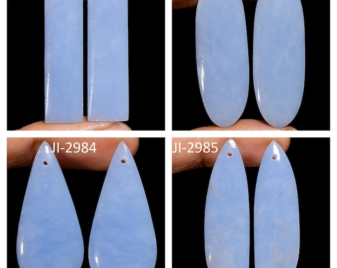 Natural Angelite Fancy Shape Front Drilled Smooth Cabochon Matching Pairs, Semi-Precious Gemstones For Jewelry Making