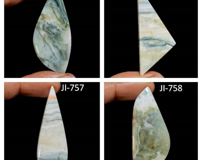 Natural Green Lace Agate Fancy Shape Un-Drilled Smooth Cabochon Single Pieces, Semi-Precious Gemstones For Jewelry Making