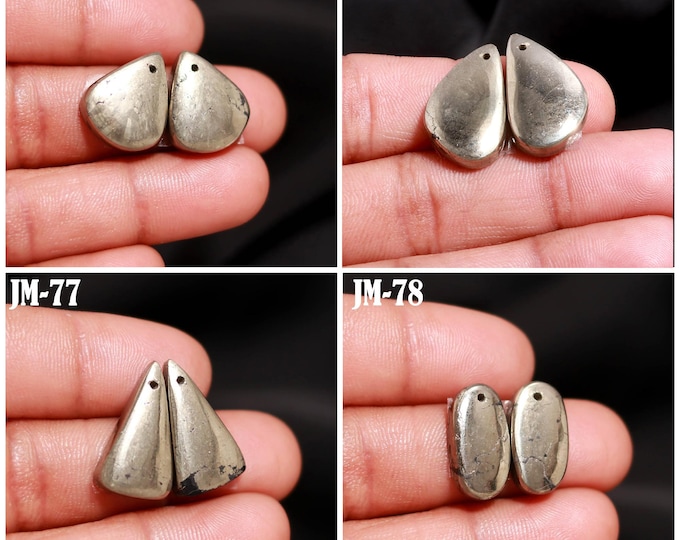 Natural Pyrite Fancy Shape Front Drilled Smooth Cabochon Matching Pairs, Semi-Precious Gemstones For Jewelry Making