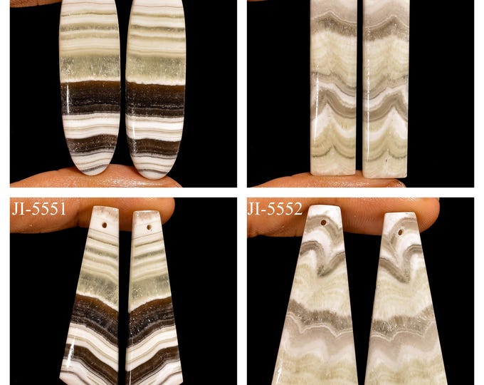 Natural Zebra Calcite Fancy Shape Front Drilled Smooth Cabochon Matching Pairs, Semi-Precious Gemstones For Jewelry Making