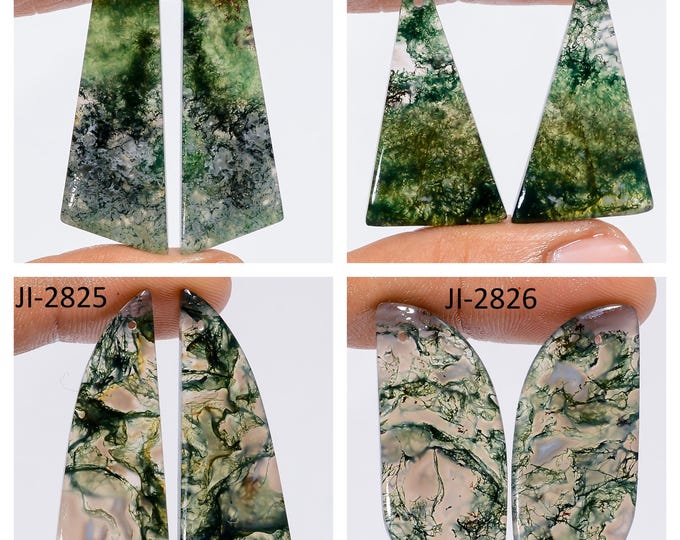 Natural Moss Agate Fancy Shape Front Drilled Smooth Cabochon Matching Pairs, Semi-Precious Gemstones For Jewelry Making