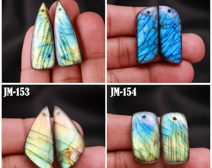 Natural Labradorite Fancy Shape Front Drilled Smooth Cabochon Matching Pairs, Semi-Precious Gemstones For Jewelry Making