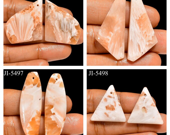 Natural Scolecite Fancy Shape Front Drilled Smooth Cabochon Matching Pairs, Semi-Precious Gemstones For Jewelry Making