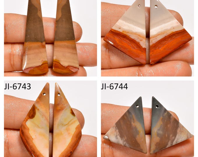 Natural Polychrome Jasper Fancy Shape Front Drilled Smooth Cabochon Matching Pairs, Semi-Precious Gemstones For Jewelry Making
