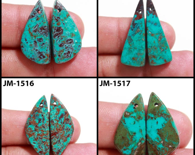 Natural Chrysocolla Fancy Shape Front Drilled Smooth Cabochon Matching Pairs, Semi-Precious Gemstones For Jewelry Making