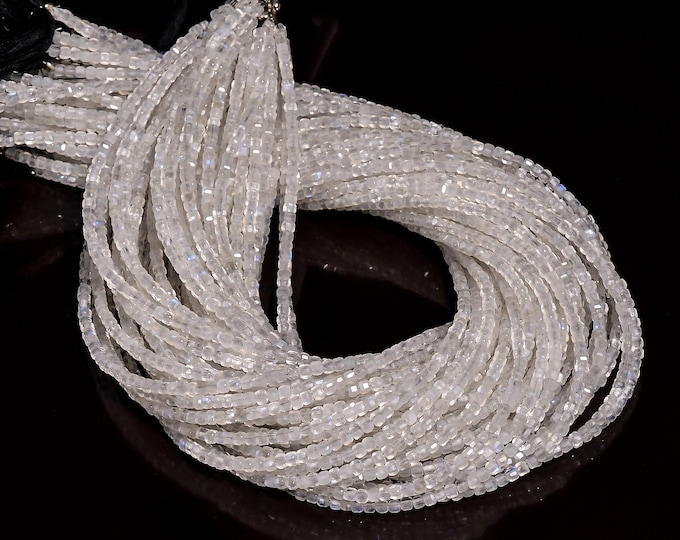 Natural Rainbow Moonstone Faceted Center Drilled Cube Shape 2.50mm, Semi-Precious Gemstones For Jewelry Making