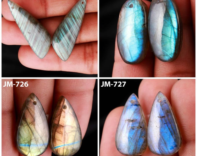 Natural Labradorite Fancy Shape Front Drilled Smooth Cabochon Matching Pairs, Semi-Precious Gemstones For Jewelry Making