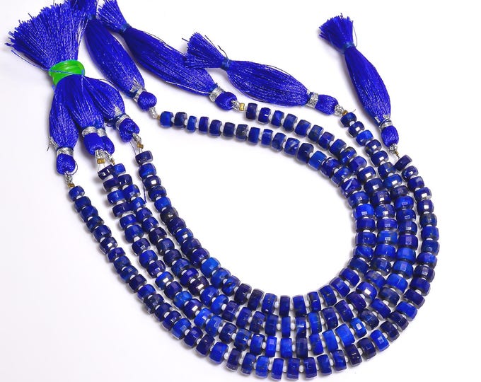 Natural Lapis Lazuli Faceted Center Drilled Tire Shape Graduated size 6mm to 7mm, Semi-Precious Gemstones For Jewelry Making
