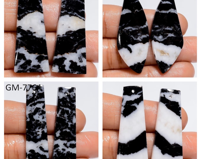 Natural Zebra Jasper Fancy Shape Front Drilled Smooth Cabochon Matching Pairs, Semi-Precious Gemstones For Jewelry Making