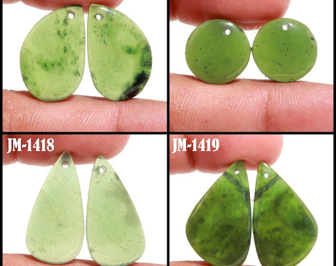 Natural Serpentine Fancy Shape Front Drilled Smooth Cabochon Matching Pairs, Semi-Precious Gemstones For Jewelry Making