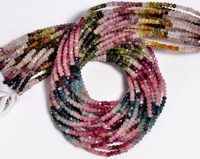 Natural Tourmaline Multi Color Micro Faceted Center Drilled Rondelle Shape 2.90mm, Semi-Precious Gemstones For Jewelry Making