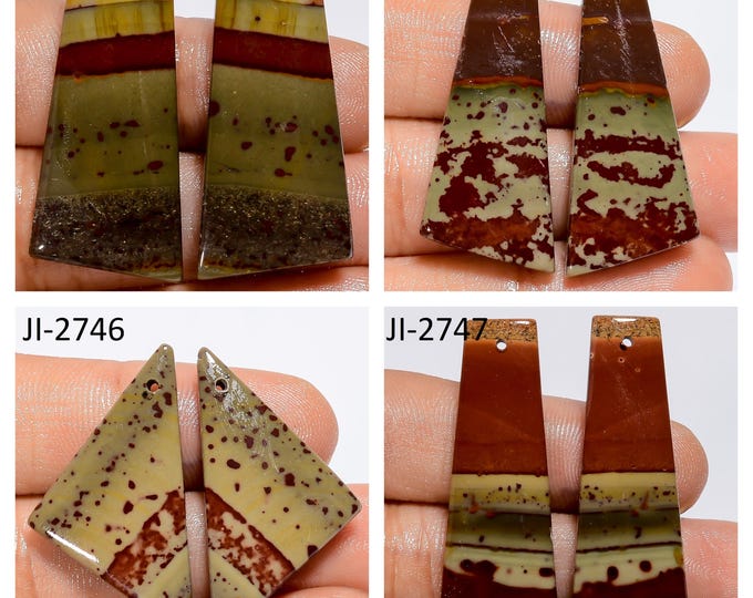 Natural Cherry Creek Jasper Fancy Shape Front Drilled Smooth Cabochon Matching Pairs, Semi-Precious Gemstones For Jewelry Making