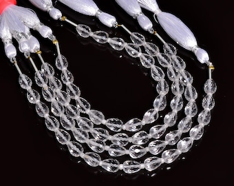 Natural Crystal Quartz Faceted Center Drilled Teardrop Shape 6mm x 8mm, Semi-Precious Gemstones For Jewelry Making