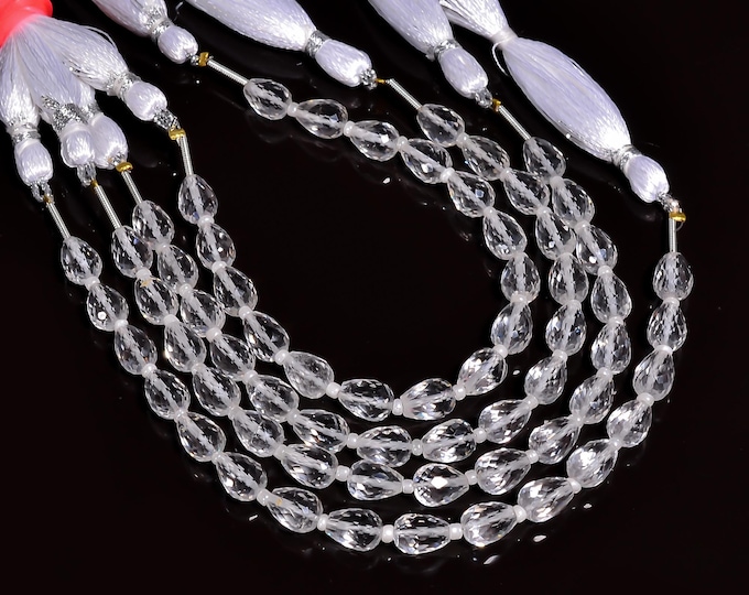 Natural Crystal Quartz Faceted Center Drilled Teardrop Shape 6mm x 8mm, Semi-Precious Gemstones For Jewelry Making
