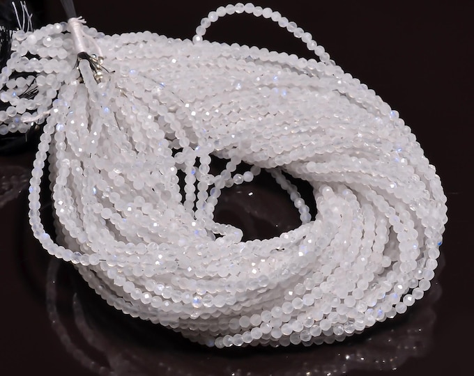 Natural Rainbow Moonstone Faceted Center Drilled Round Shape 3.30mm, Semi-Precious Gemstones For Jewelry Making