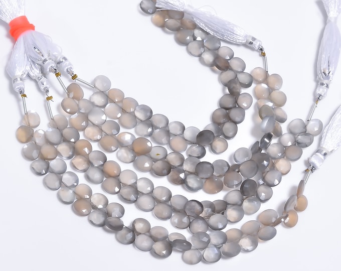 Gray Moonstone Faceted Side Drilled Heart Shape Briolette 8mm, Semi-Precious Gemstones For Jewelry Making