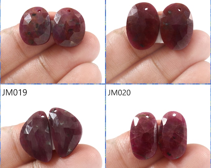 Natural Ruby Fancy Shape Front Drilled Faceted Rose Cut Matching Pairs, Precious Gemstones For Jewelry Making