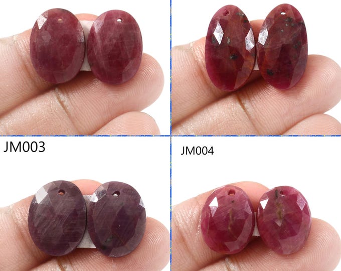 Natural Ruby Fancy Shape Front Drilled Faceted Rose Cut Matching Pairs, Precious Gemstones For Jewelry Making