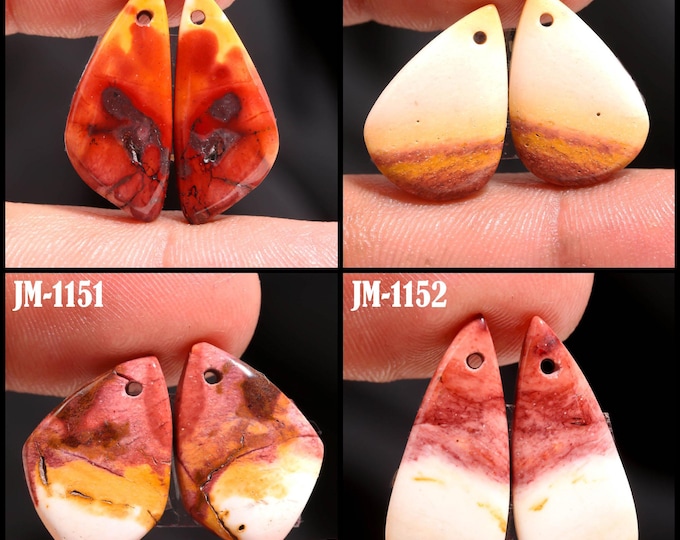 Natural Mookaite Jasper Fancy Shape Front Drilled Smooth Cabochon Matching Pairs, Semi-Precious Gemstones For Jewelry Making