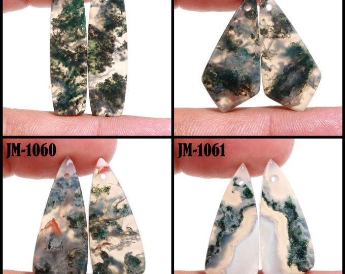Natural Moss Agate Fancy Shape Front Drilled Smooth Cabochon Matching Pairs, Semi-Precious Gemstones For Jewelry Making