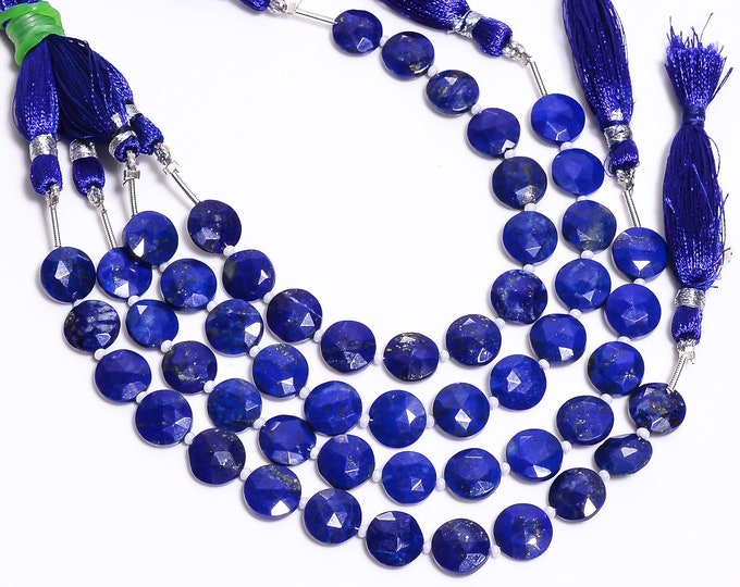 Lapis Lazuli Faceted Center Drilled Coin Shape 10.25mm, Semi-Precious Gemstones For Jewelry Making