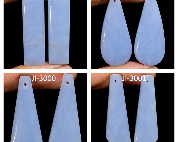 Natural Angelite Fancy Shape Front Drilled Smooth Cabochon Matching Pairs, Semi-Precious Gemstones For Jewelry Making