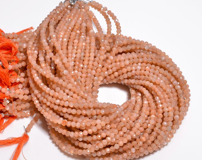 Natural Peach Moonstone Faceted Center Drilled Round Shape 3.60mm, Semi-Precious Gemstones For Jewelry Making