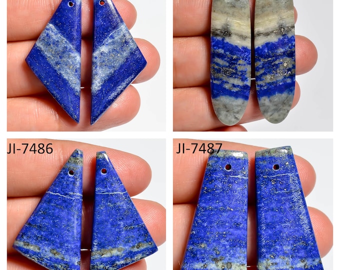 Natural Lapis Lazuli Fancy Shape Front Drilled Smooth Cabochon Matching Pairs, Semi-Precious Gemstones For Jewelry Making