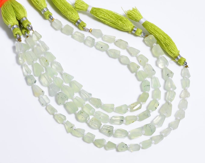 Prehnite Faceted Center Drilled Nugget Free Form Shape 6mm x 8mm, Semi-Precious Gemstones For Jewelry Making