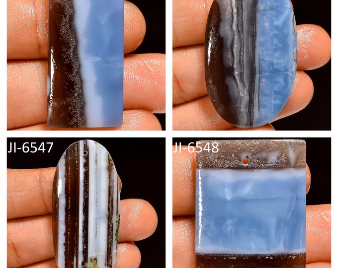 Natural Owyhee Blue Opal Fancy Shape Front Drilled Smooth Cabochon Single Pieces, Semi-Precious Gemstones For Jewelry Making