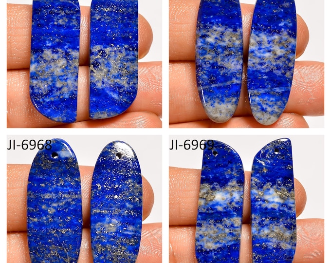 Natural Lapis Lazuli Fancy Shape Front Drilled Smooth Cabochon Matching Pairs, Semi-Precious Gemstones For Jewelry Making