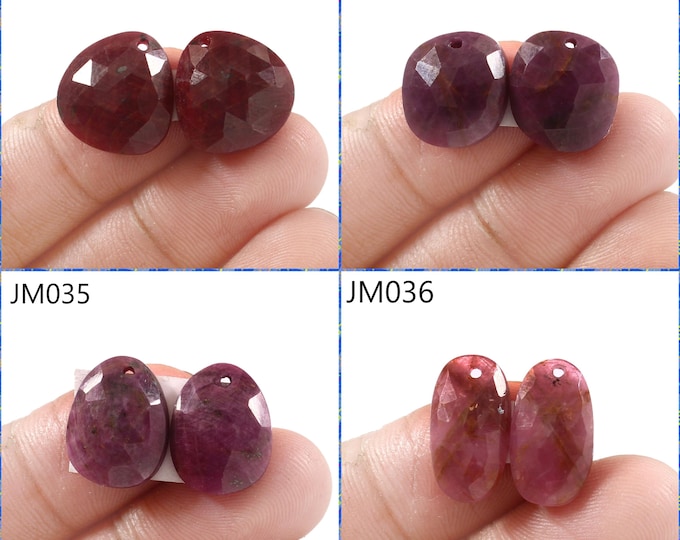 Natural Ruby Fancy Shape Front Drilled Faceted Rose Cut Matching Pairs, Precious Gemstones For Jewelry Making