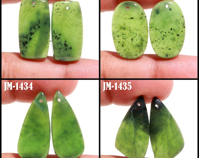 Natural Serpentine Fancy Shape Front Drilled Smooth Cabochon Matching Pairs, Semi-Precious Gemstones For Jewelry Making