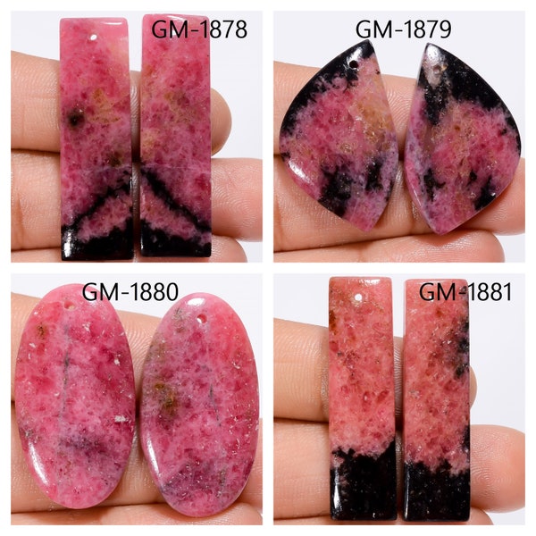 Natural Rhodonite Fancy Shape Drilled Cabochon Matching Pairs, Semi-Precious Gemstones For Jewelry Making