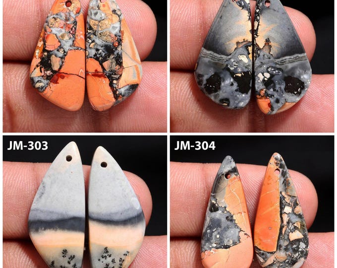 Natural Maligano Jasper Fancy Shape Front Drilled Smooth Cabochon Matching Pairs, Semi-Precious Gemstones For Jewelry Making