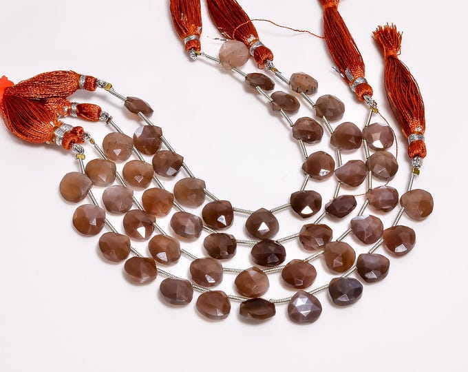 Natural Chocolate Moonstone Faceted Side Drilled Heart Shape Briolette 10.25mm, Semi-Precious Gemstones For Jewelry Making