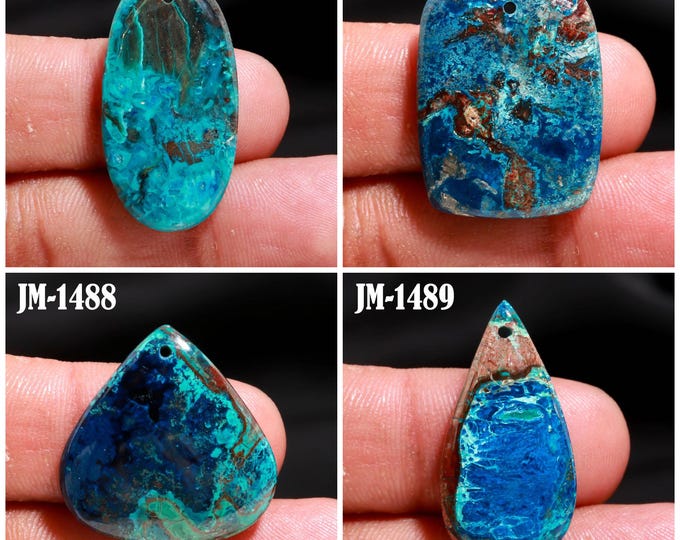 Natural Azurite Fancy Shape Front Drilled Smooth Cabochon Single Pieces, Semi-Precious Gemstones For Jewelry Making
