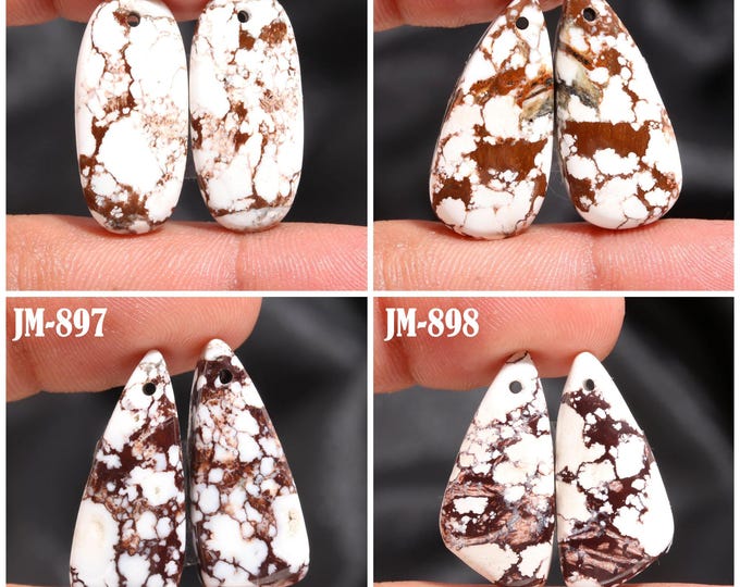 Natural Wild Horse Jasper Fancy Shape Front Drilled Smooth Cabochon Matching Pairs, Semi-Precious Gemstones For Jewelry Making