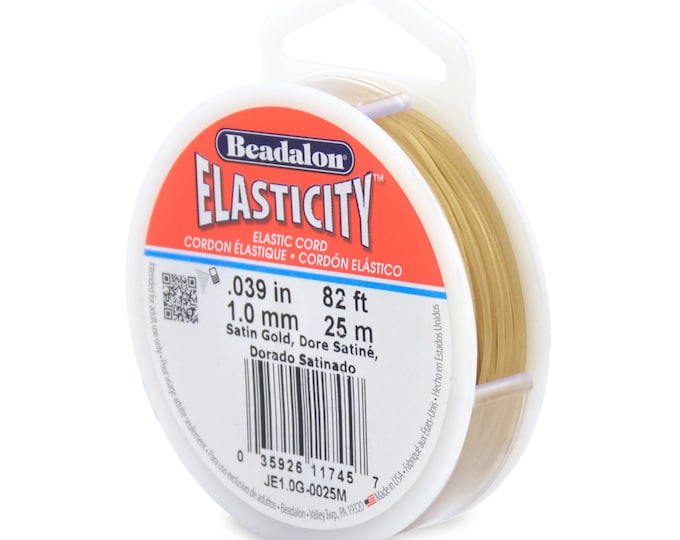 Beadalon Elasticity Satin Gold Color 1mm Size Diameter Elastic Stretch Cord, 25 Meter (82 Foot) Spool For Jewelry Making