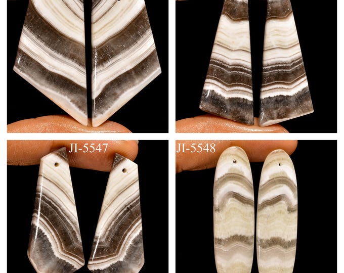 Natural Zebra Calcite Fancy Shape Front Drilled Smooth Cabochon Matching Pairs, Semi-Precious Gemstones For Jewelry Making