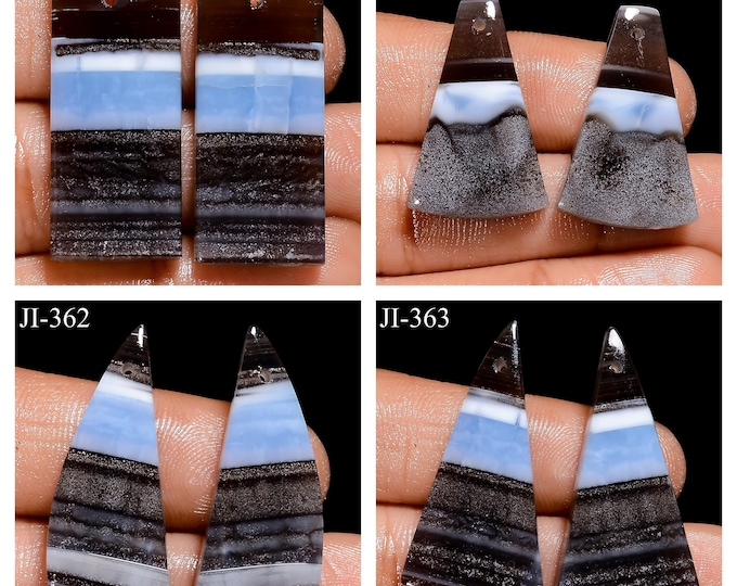 Natural Owyhee Blue Opal Fancy Shape Front Drilled Smooth Cabochon Matching Pairs, Semi-Precious Gemstones For Jewelry Making