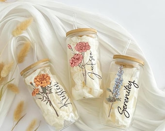 Personalized Birth Flower Tumbler, Gifts for Her, Mother's Day Gift, Custom Glass Coffee Cup, Graduation Gift, Bridesmaid Proposal Gift