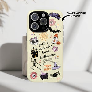 Pastal cute girly Halloween Phone Case Premium Shell Construction Kawaii Style Pattern Ghost Pumpkin Design Witch Hat Detail Multiple Device Compatibility Beautiful Pastel Aesthetic Fall Season Essential Modern Style Perfect Gift