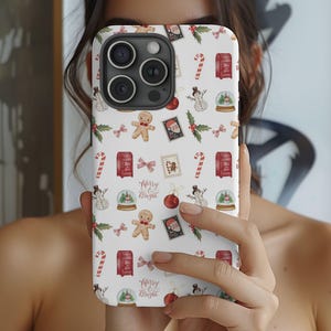 Christmas Phonecase for iPhone 15 and Samsung S25 S24 S23 with festive holiday design and flat surface print