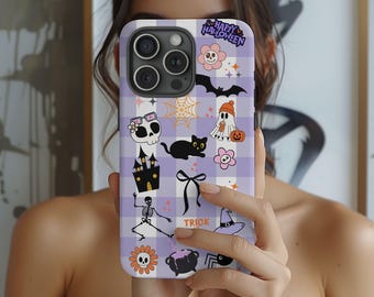 Funda de teléfono de Halloween, coqueta, protección para iPhone para niña, regalo de otoño, diseño de calabaza fantasma, linda funda de teléfono de gato pastel, accesorio espeluznante