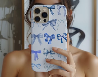 Navy Blau Schleife Handyhülle für iPhone 16 15, 14, 13, 12, 11 pro max, Niedliches Coquette Bögen Handyhülle Samsung S25, S24FE Trendy Geschenk für sie
